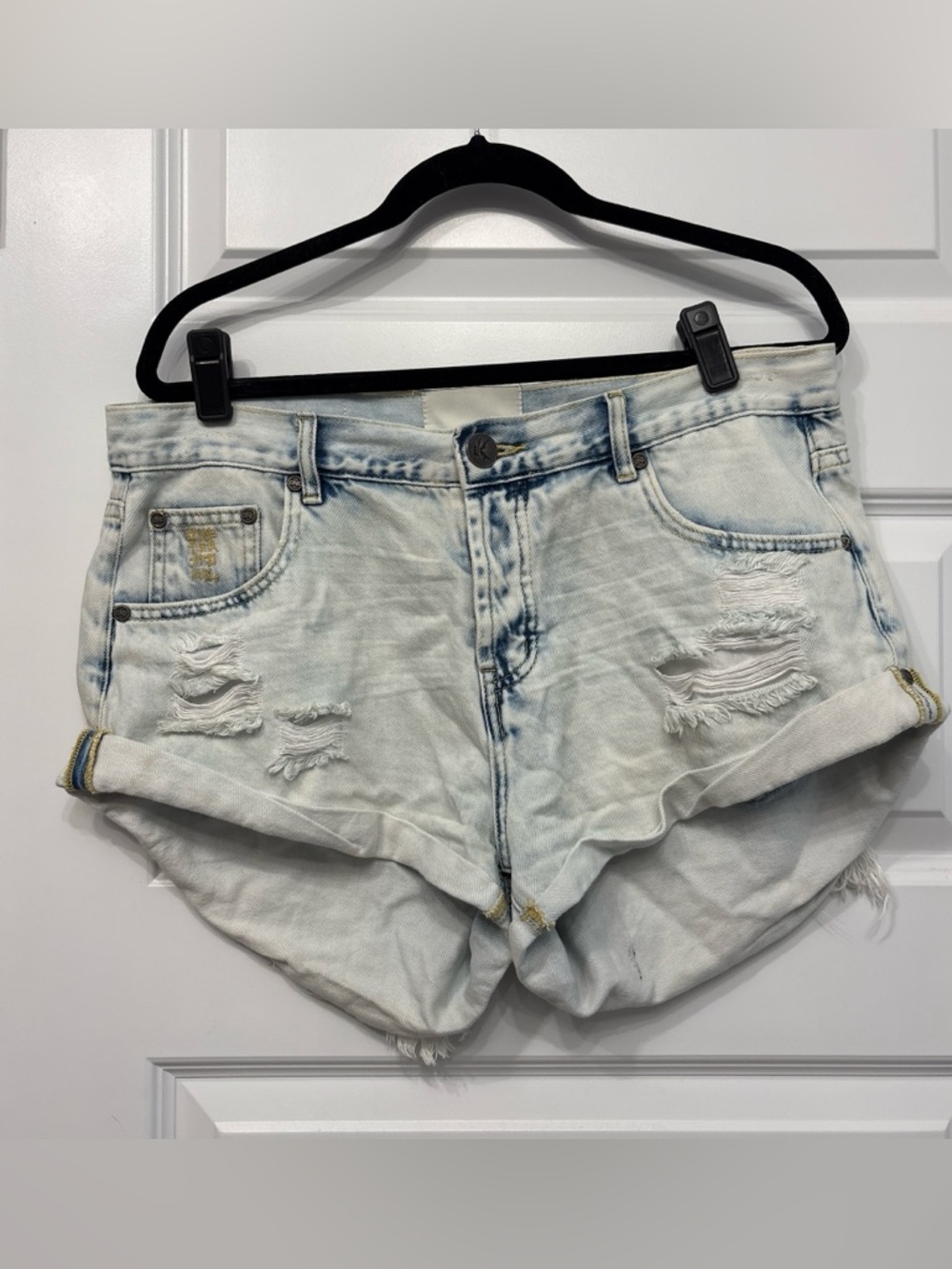 One Teaspoon Bandit Light Blue Distressed Denim Shorts